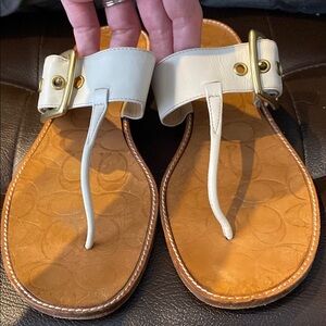 Coach Women's White Leather Thong Sandals